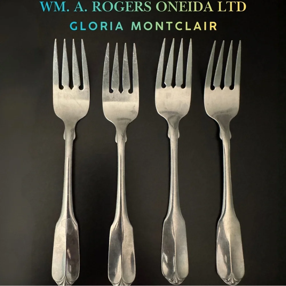Vintage Oneida Wm A Rogers Gloria Montclair‎ Stainless 4 Salad Forks Deluxe